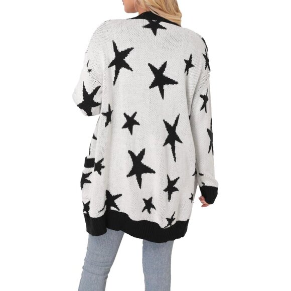 Women's Acrylic V-Neck Long Sleeve Bow Jacquard Knit Sweater Open Cardigan - Picture 6 of 6